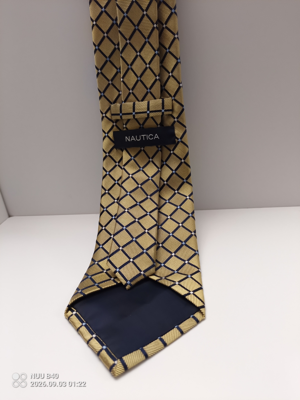 Nautica Gold and Navy Geometric Silk Tie